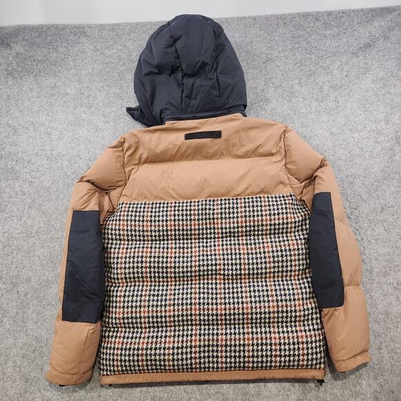 Duno Jacket Mens L? Brown Plaid Hooded Puffer Winter Coat Down Insulated Warm - Picture 16 of 16
